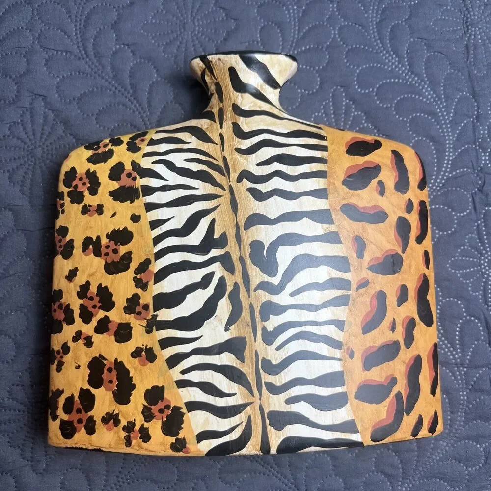 Medium Art Pottery Animal Print Flat Sided Rectangular Bud Vase Gift Home Decor